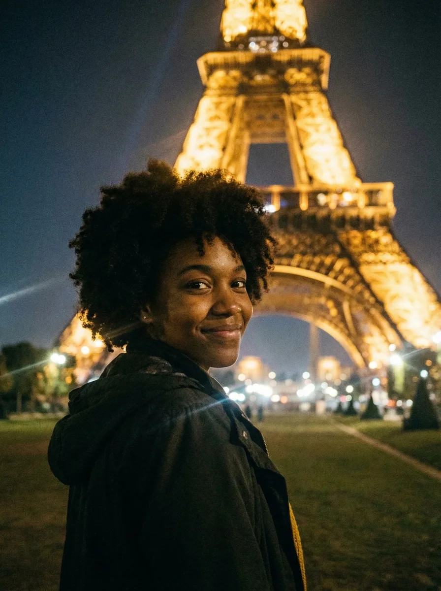 Selfie Anywhere example in Paris: Night portrait